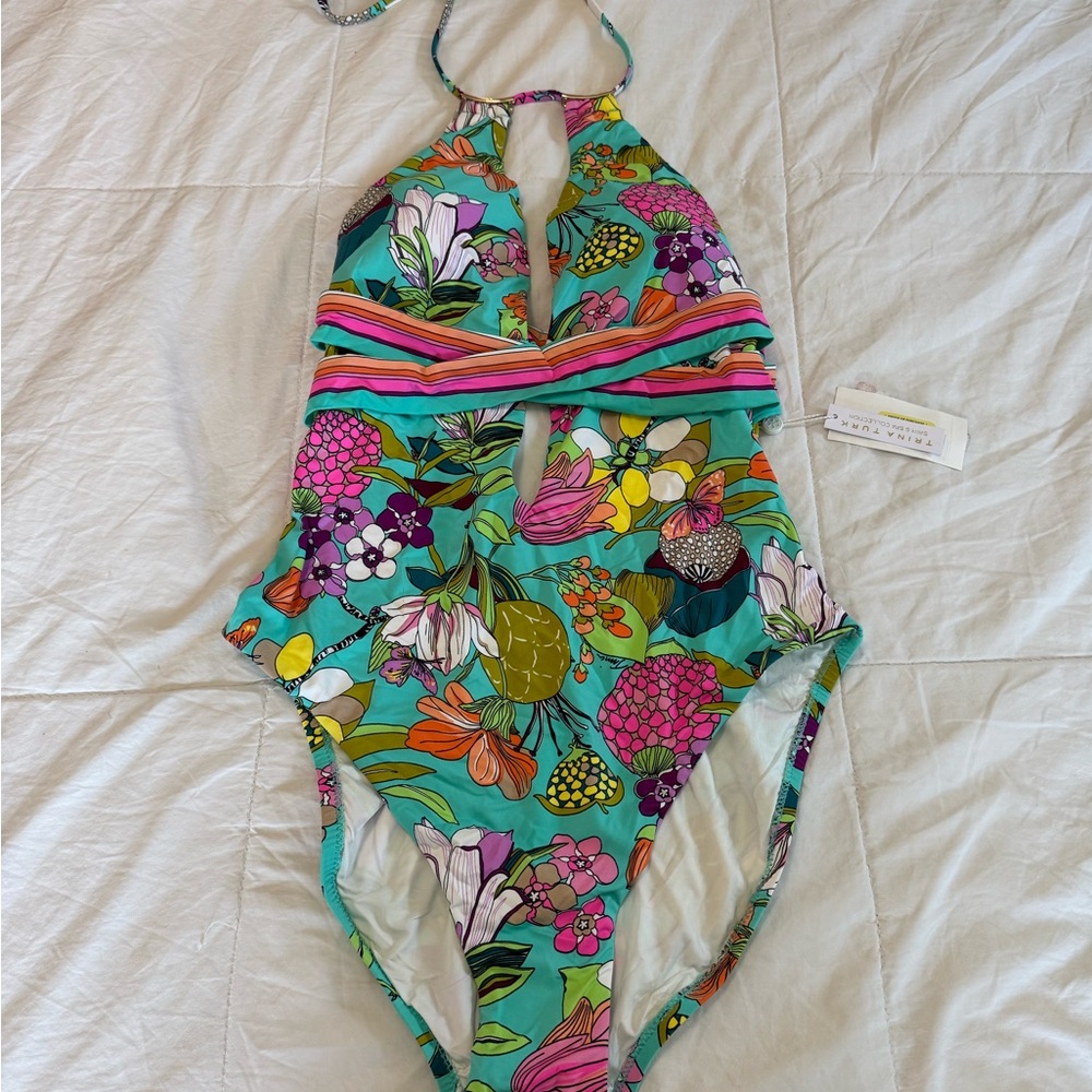 Trina Turk Green  One Piece Halter Swimsuit